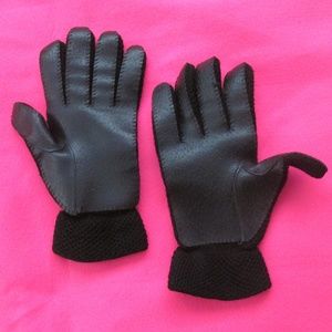 vintage black leather knit stretch gloves size 7